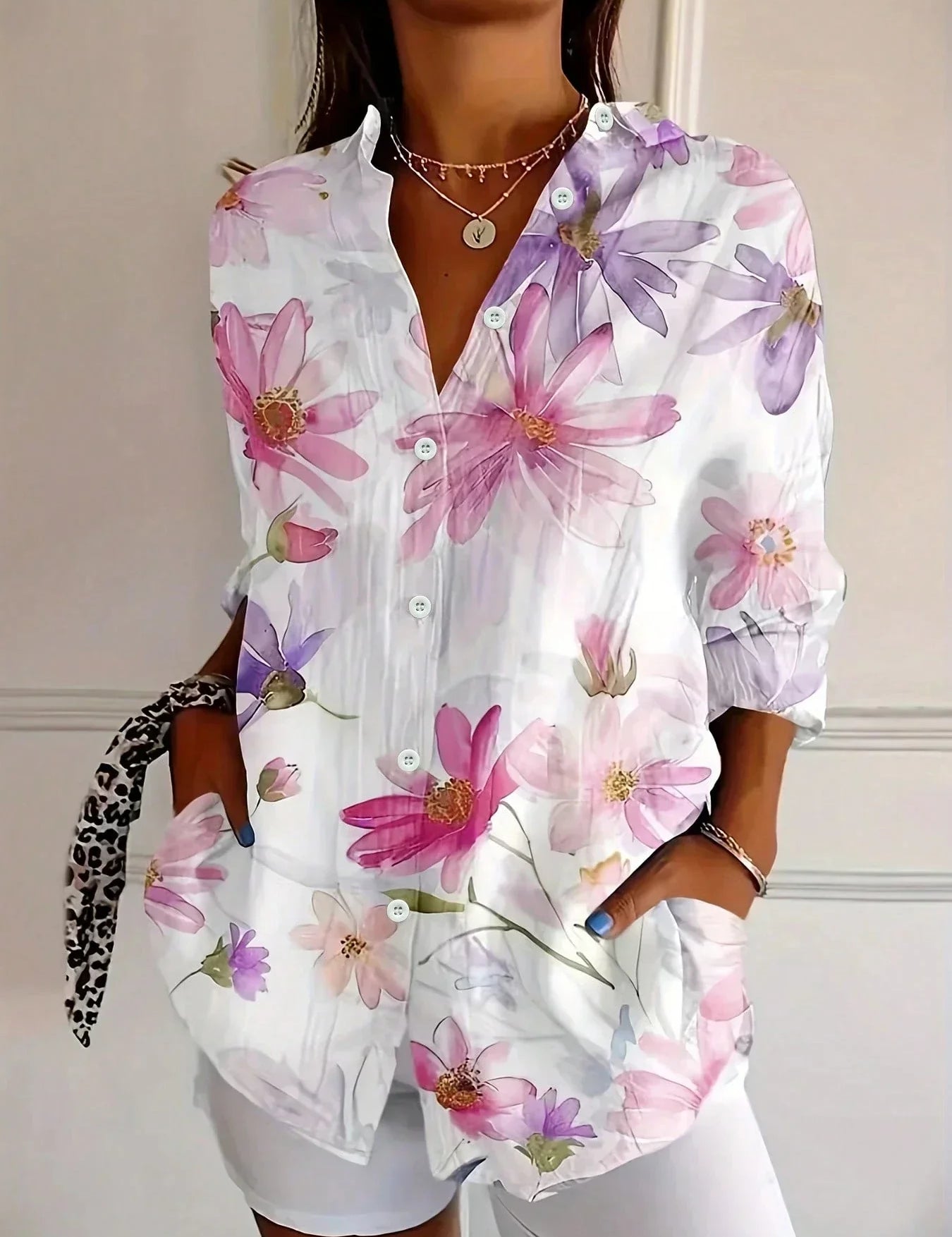 Suzette Harlow | Vibrant Floral Print Long Sleeve Blouse For Women