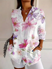 Suzette Harlow | Vibrant Floral Print Long Sleeve Blouse For Women