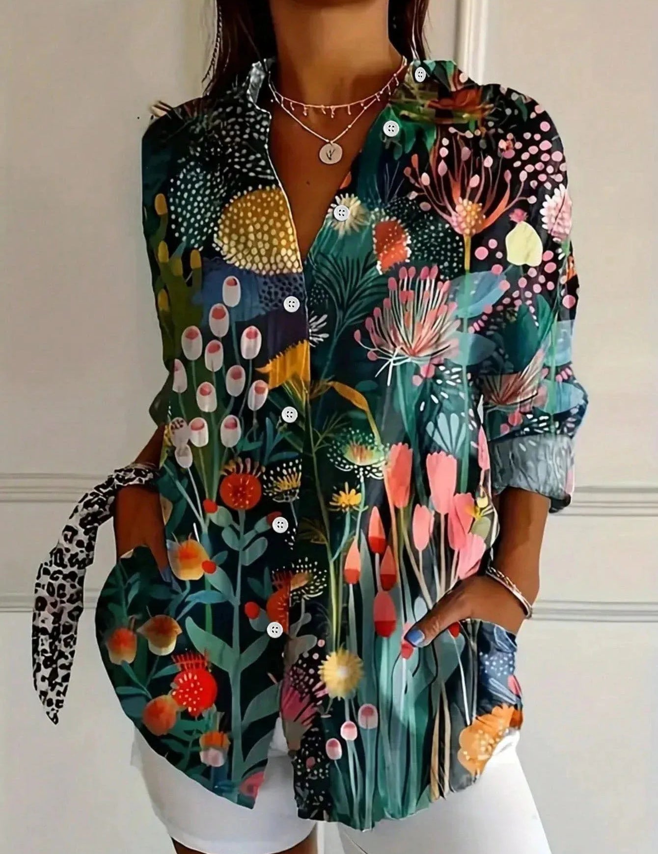Suzette Harlow | Vibrant Floral Print Long Sleeve Blouse For Women