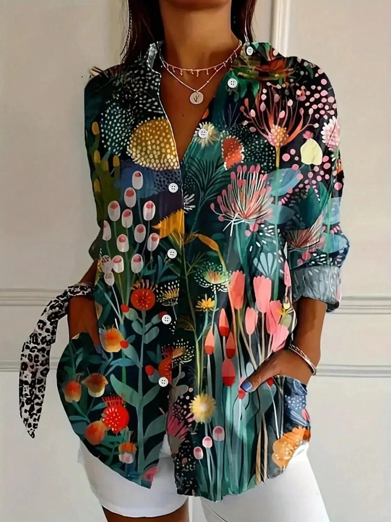 Suzette Harlow | Vibrant Floral Print Long Sleeve Blouse For Women