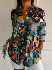 Suzette Harlow | Vibrant Floral Print Long Sleeve Blouse For Women