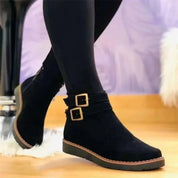 Evelyn Marchmont | Black Suede Buckle Ankle Boots For Women
