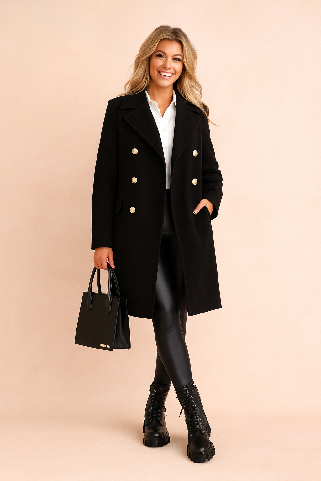Minerva Ashcombe | Double-Breasted Wool-Blend Overcoat For Women