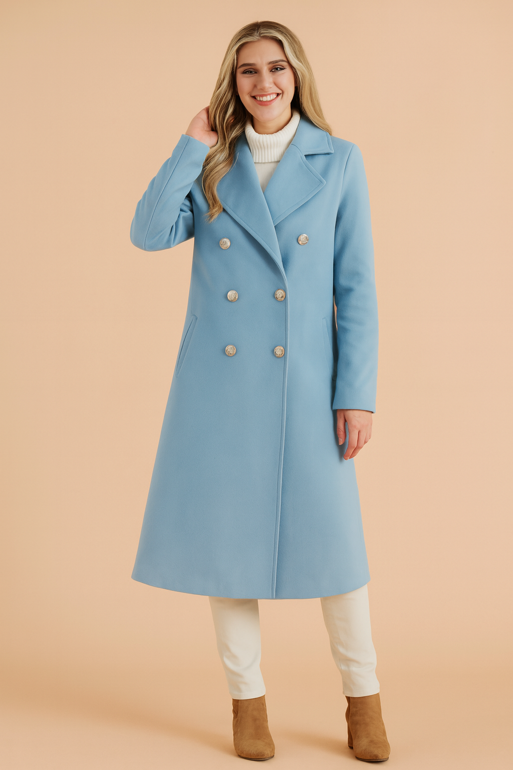 Minerva Ashcombe | Double-Breasted Wool-Blend Overcoat For Women