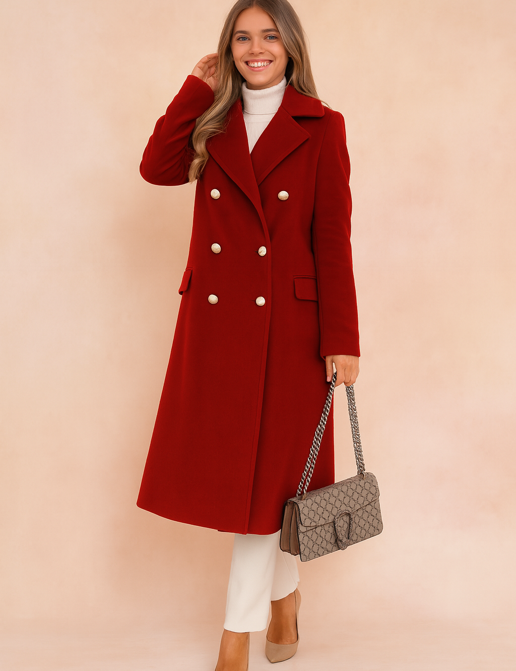 Minerva Ashcombe | Double-Breasted Wool-Blend Overcoat For Women