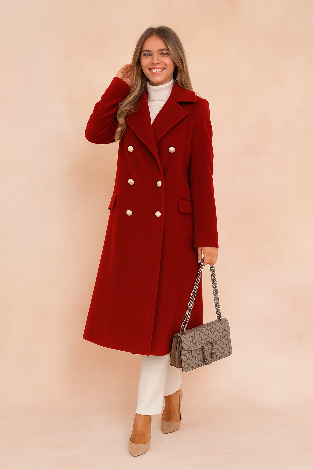 Minerva Ashcombe | Double-Breasted Wool-Blend Overcoat For Women