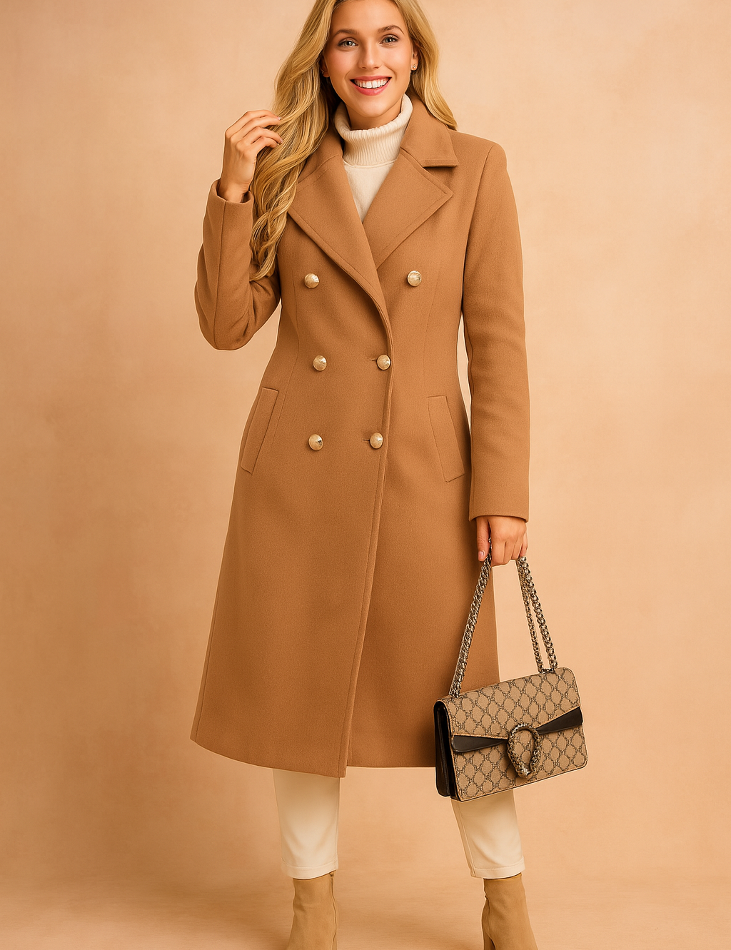 Minerva Ashcombe | Double-Breasted Wool-Blend Overcoat For Women
