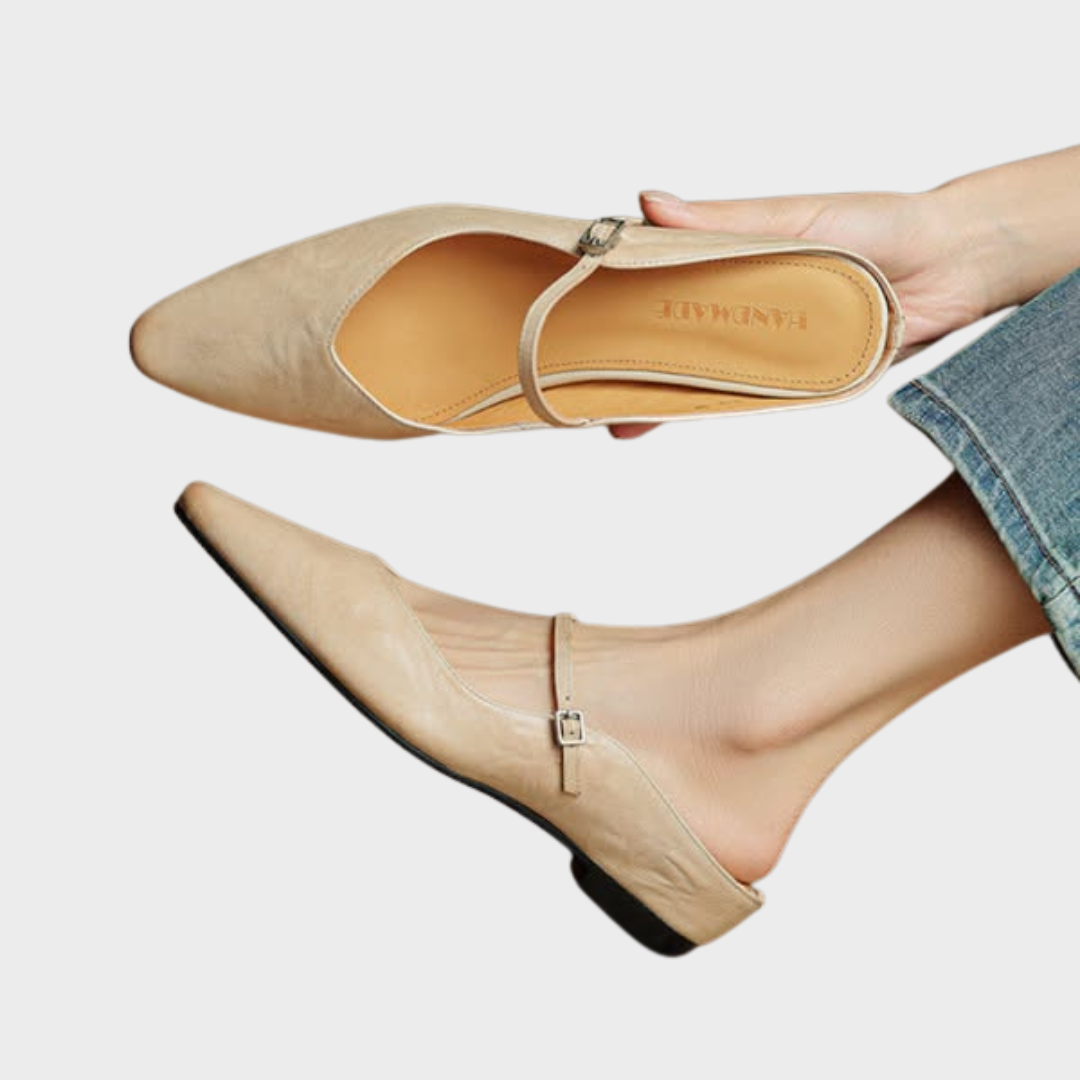 Elaine Foxbury | Pointed Toe Leather Buckle Flat For Women