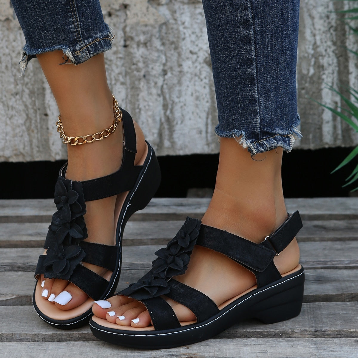 Rosemonde Whitsley | Floral Platform Ankle Strap Sandals For Women