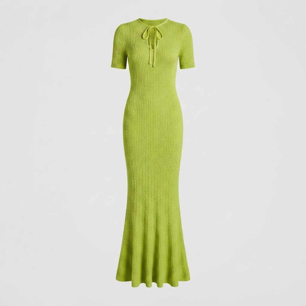 Vivienne Ashcombe | Green Knitted Maxi Races Dress For Women