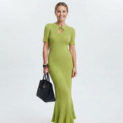 Vivienne Ashcombe | Green Knitted Maxi Races Dress For Women