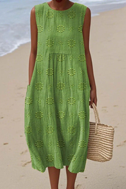 Anneliese Drummond | Embroidered Sleeveless Midi Dress For Women