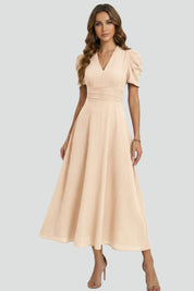 Sophia Wrenfield | Ruched Waist V-Neck Midi Dress For Women