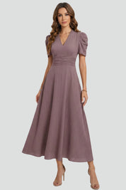 Sophia Wrenfield | Ruched Waist V-Neck Midi Dress For Women