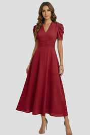 Sophia Wrenfield | Ruched Waist V-Neck Midi Dress For Women