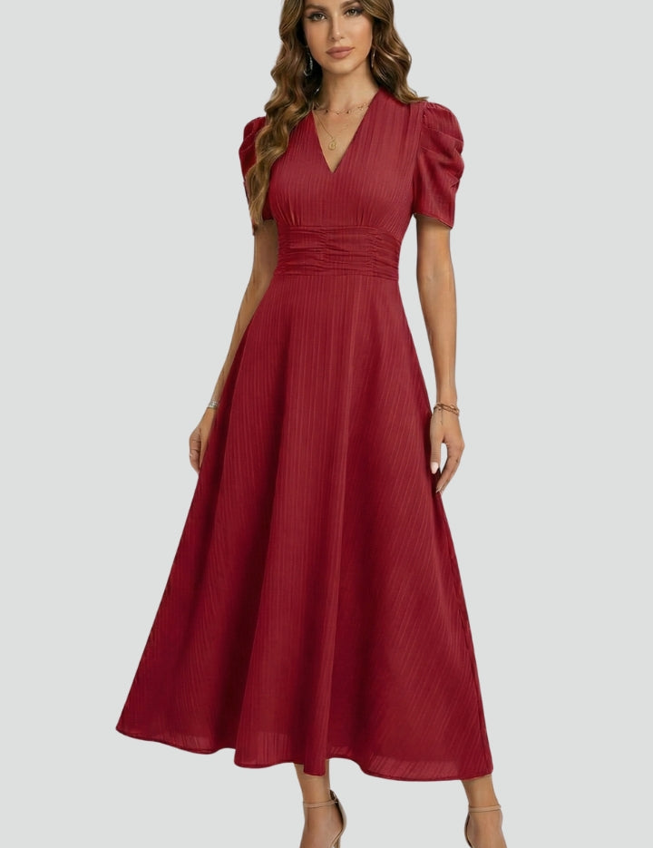 Sophia Wrenfield | Ruched Waist V-Neck Midi Dress For Women