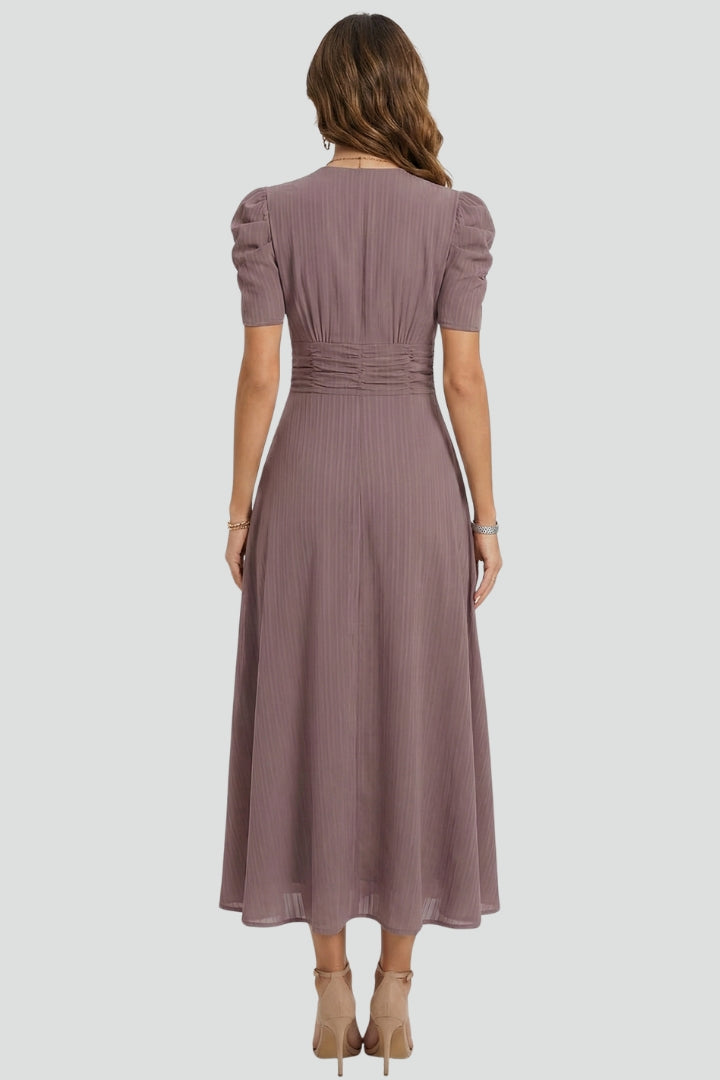 Sophia Wrenfield | Ruched Waist V-Neck Midi Dress For Women