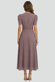Sophia Wrenfield | Ruched Waist V-Neck Midi Dress For Women