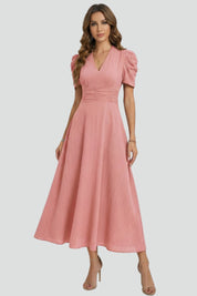 Sophia Wrenfield | Ruched Waist V-Neck Midi Dress For Women