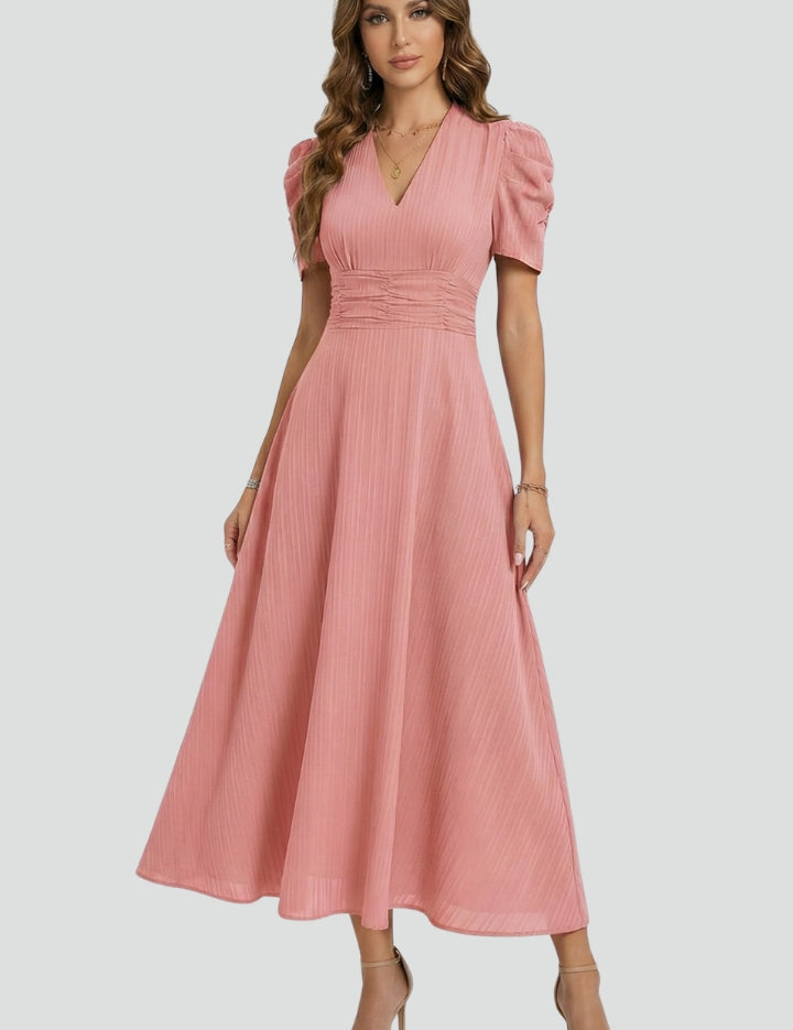 Sophia Wrenfield | Ruched Waist V-Neck Midi Dress For Women