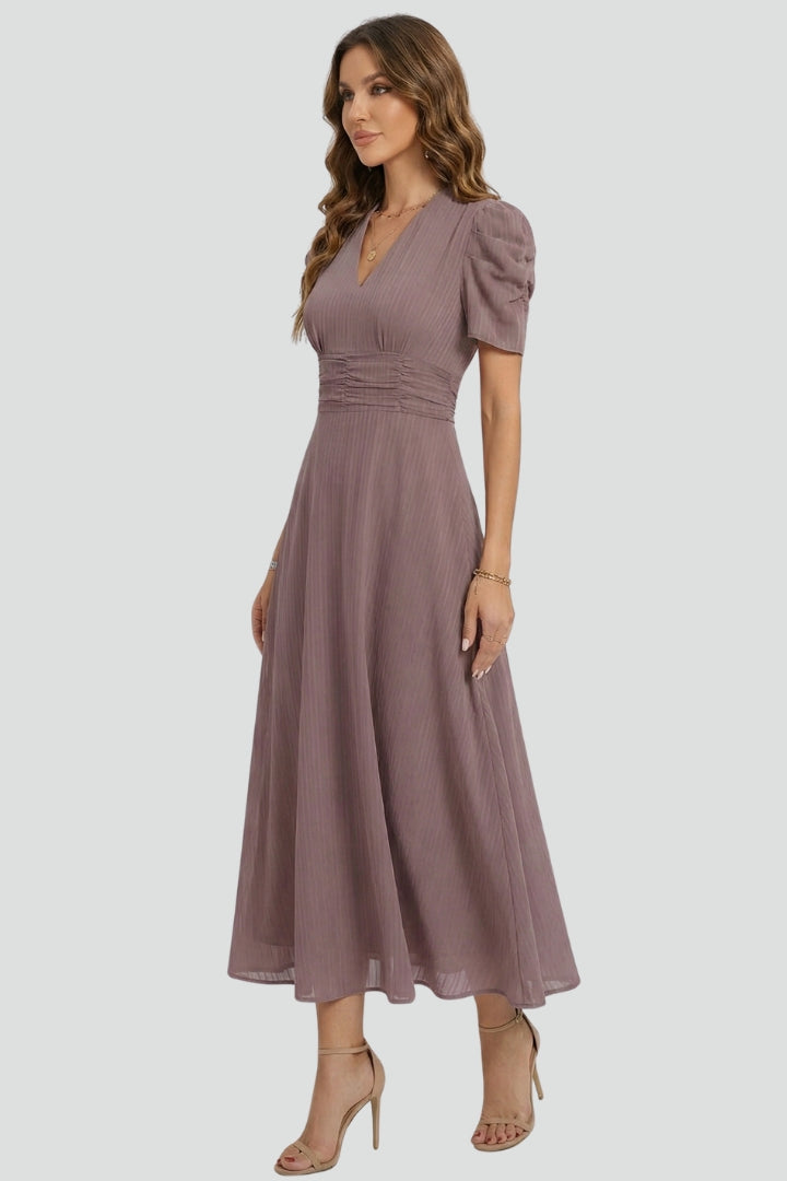 Sophia Wrenfield | Ruched Waist V-Neck Midi Dress For Women