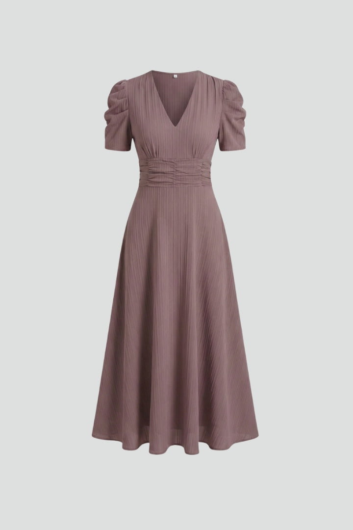 Sophia Wrenfield | Ruched Waist V-Neck Midi Dress For Women
