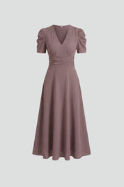 Sophia Wrenfield | Ruched Waist V-Neck Midi Dress For Women