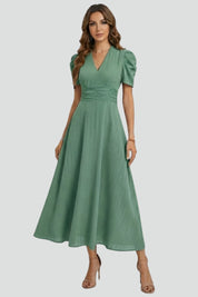 Sophia Wrenfield | Ruched Waist V-Neck Midi Dress For Women