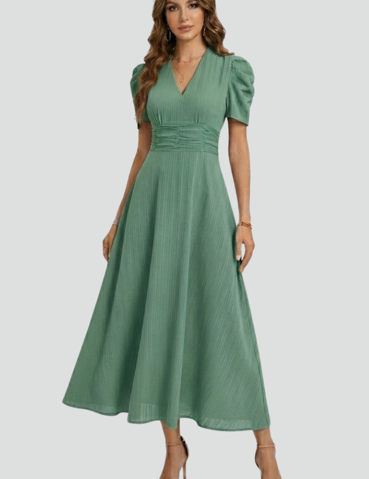 Sophia Wrenfield | Ruched Waist V-Neck Midi Dress For Women