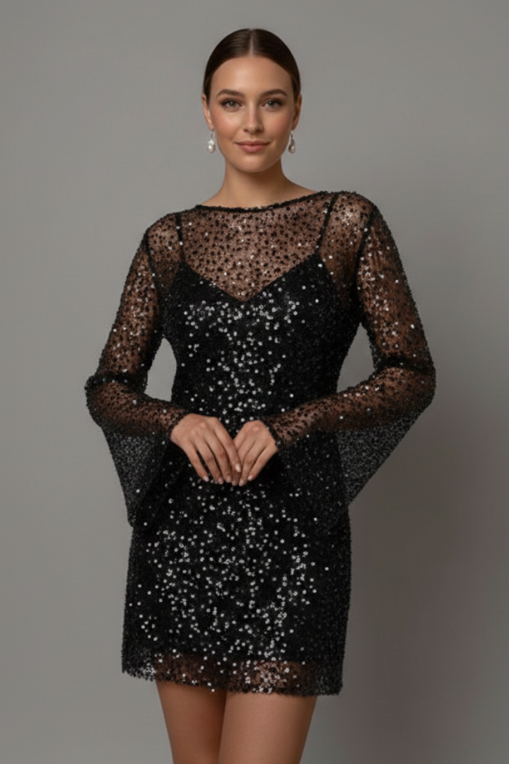 Seraphine Aldwell | Long Sleeve Sequin Mini Dress For Women