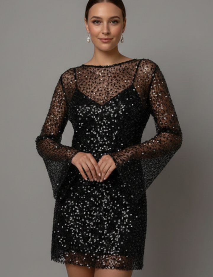 Seraphine Aldwell | Long Sleeve Sequin Mini Dress For Women