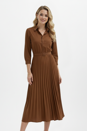 Claudette Moreau | Belted Pleated Midi Dress For Women