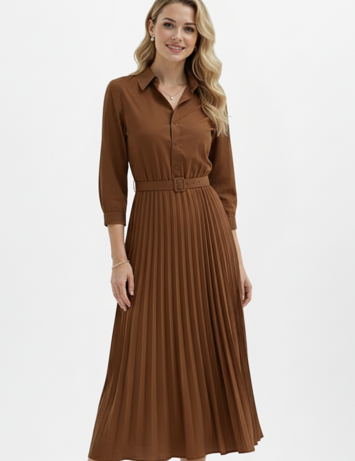Claudette Moreau | Belted Pleated Midi Dress For Women