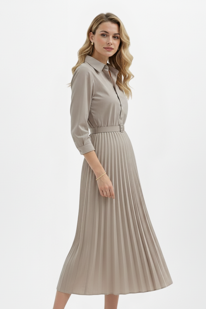 Claudette Moreau | Belted Pleated Midi Dress For Women