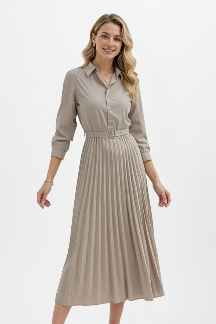 Claudette Moreau | Belted Pleated Midi Dress For Women