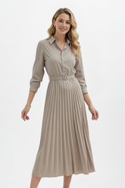 Claudette Moreau | Belted Pleated Midi Dress For Women