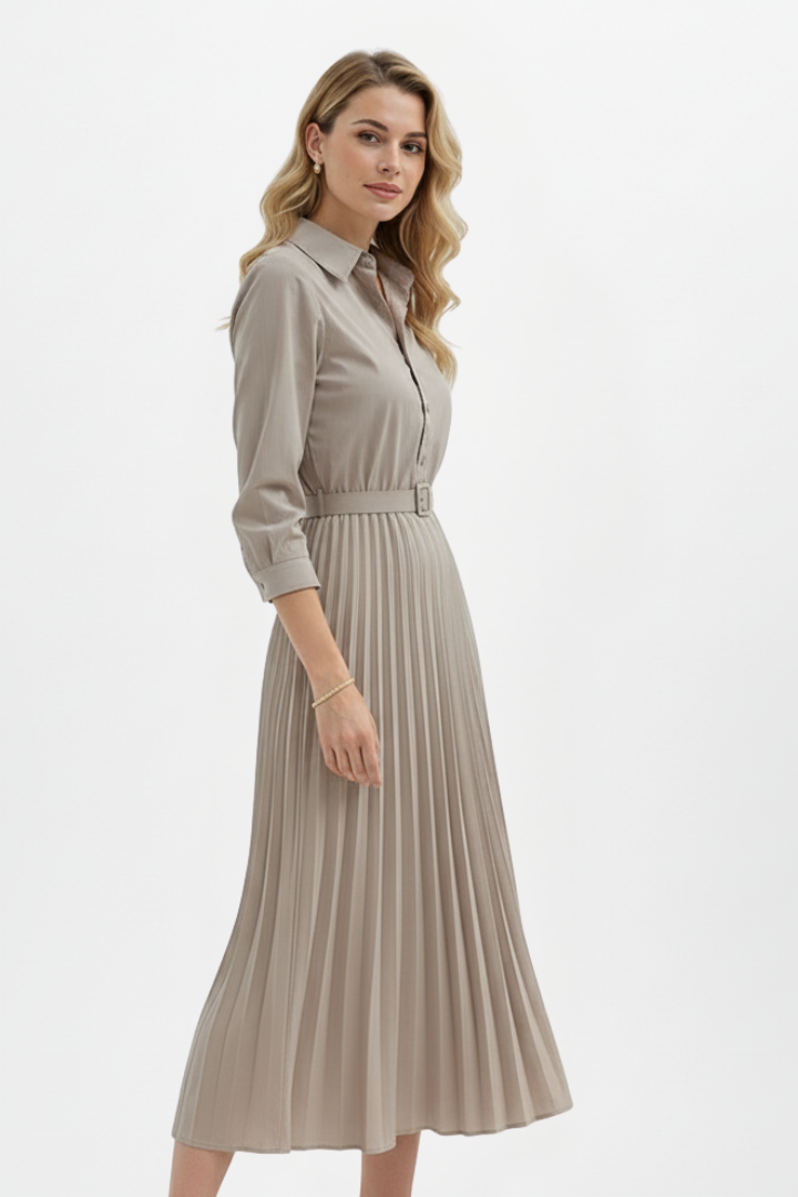 Claudette Moreau | Belted Pleated Midi Dress For Women