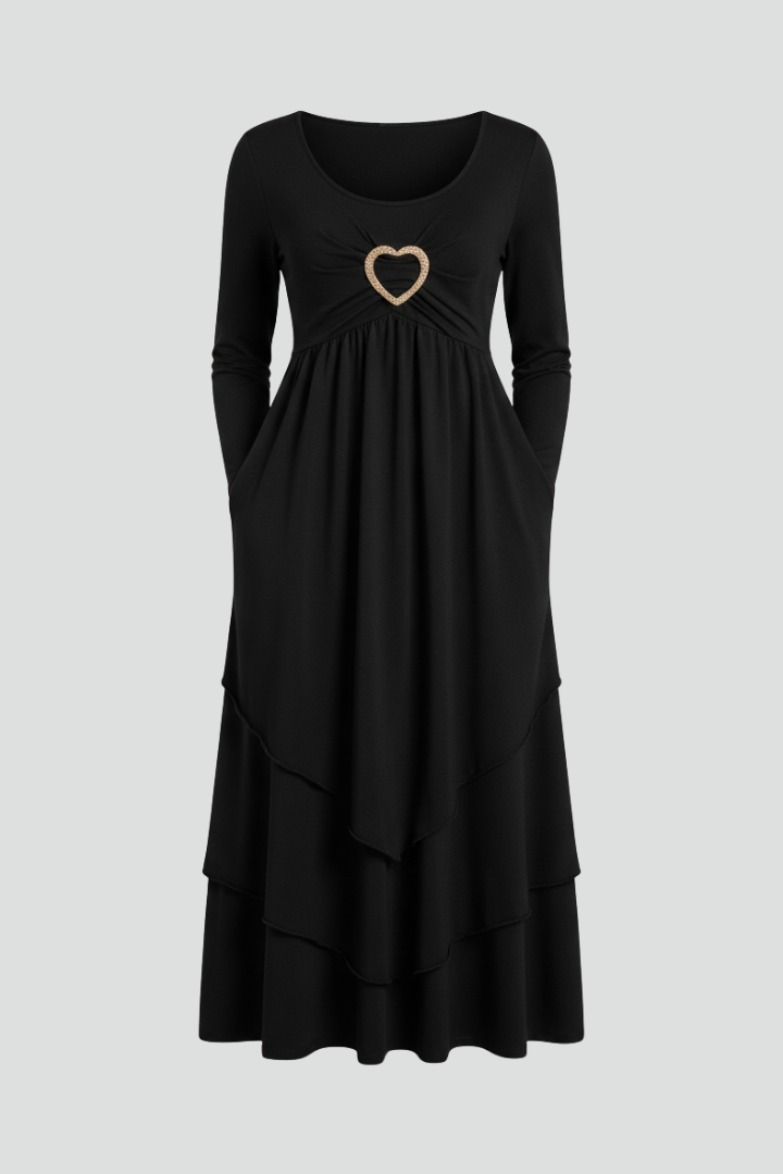 Natalie Thornton | Long Sleeve Midi Dress with Heart Detail For Women