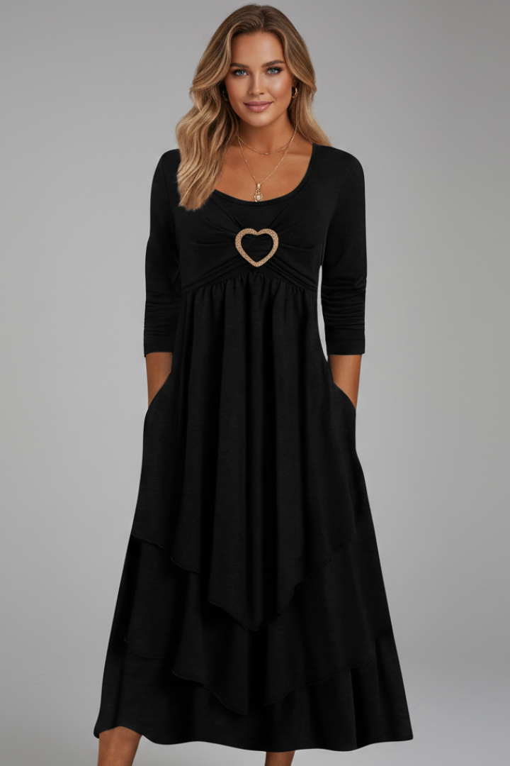 Natalie Thornton | Long Sleeve Midi Dress with Heart Detail For Women