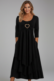 Natalie Thornton | Long Sleeve Midi Dress with Heart Detail For Women