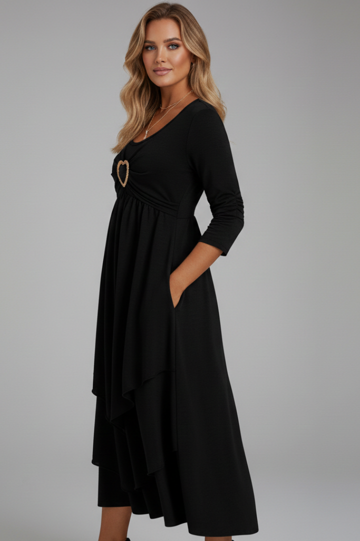 Natalie Thornton | Long Sleeve Midi Dress with Heart Detail For Women