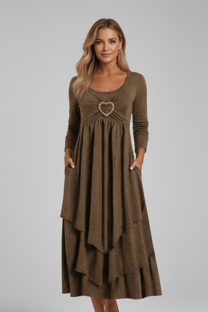 Natalie Thornton | Long Sleeve Midi Dress with Heart Detail For Women