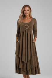 Natalie Thornton | Long Sleeve Midi Dress with Heart Detail For Women