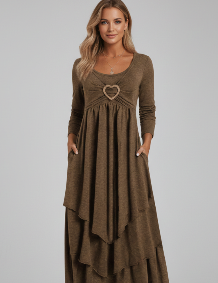 Natalie Thornton | Long Sleeve Midi Dress with Heart Detail For Women