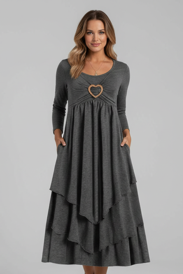 Natalie Thornton | Long Sleeve Midi Dress with Heart Detail For Women