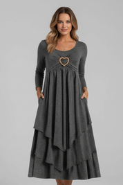 Natalie Thornton | Long Sleeve Midi Dress with Heart Detail For Women