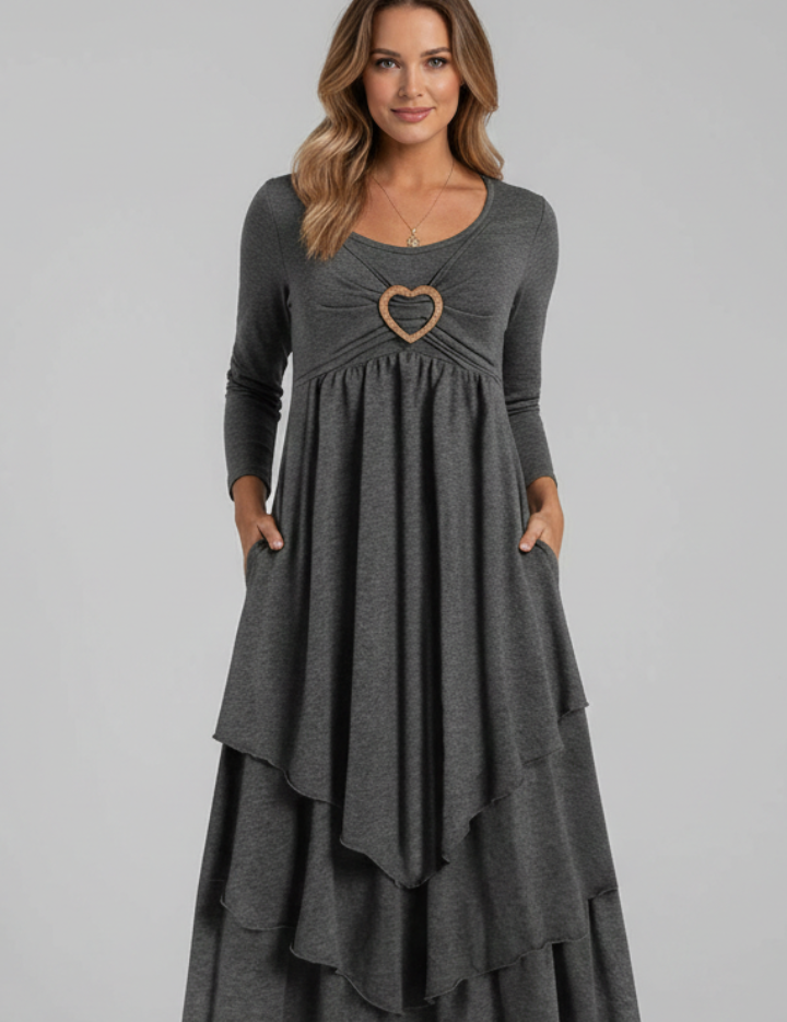 Natalie Thornton | Long Sleeve Midi Dress with Heart Detail For Women