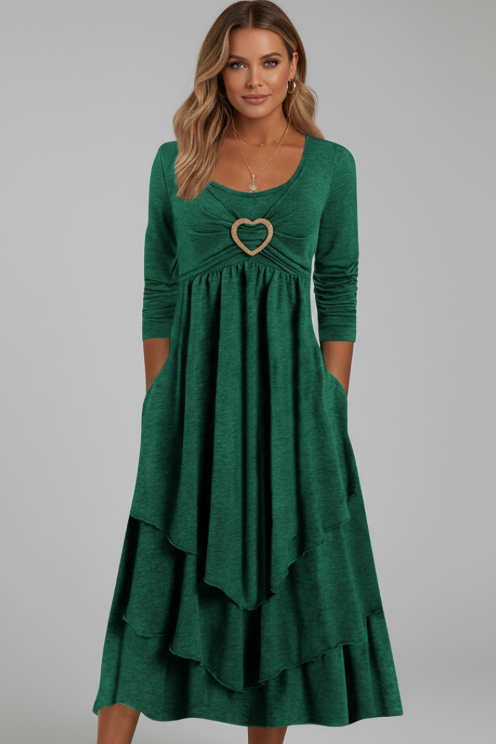 Natalie Thornton | Long Sleeve Midi Dress with Heart Detail For Women