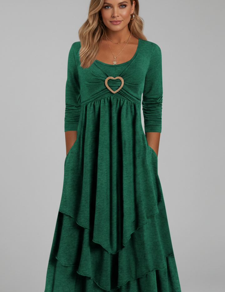 Natalie Thornton | Long Sleeve Midi Dress with Heart Detail For Women