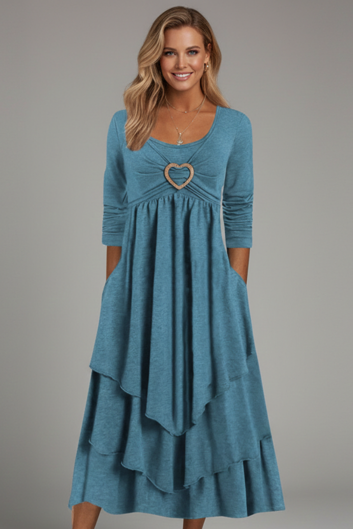 Natalie Thornton | Long Sleeve Midi Dress with Heart Detail For Women